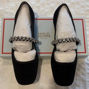 Frances Valentine Black Flats with Crystal Accents